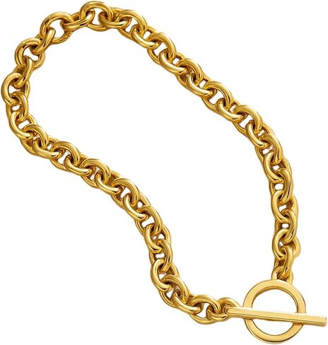 Oval Link Toggle Necklace for Women by Ginger Lyne Heavy Weight 14KT Gold Plated Stainless Steel 18" Chain with 11mm x9mm Links Fashion Jewelry Holiday Gift for Her in Saudi Arabia