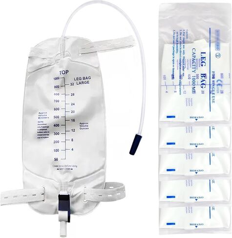 5 Pack Urinary Leg Bag 1000ML, Catheter Bags with Anti-Reflux Valve & 18" Anti-Kink Tube, Cloth Straps, Easy Flip Drain in Saudi Arabia