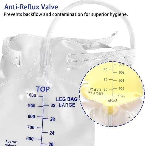 5 Pack Urinary Leg Bag 1000ML, Catheter Bags with Anti-Reflux Valve & 18" Anti-Kink Tube, Cloth Straps, Easy Flip Drain in Saudi Arabia