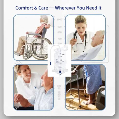 5 Pack Urinary Leg Bag 1000ML, Catheter Bags with Anti-Reflux Valve & 18" Anti-Kink Tube, Cloth Straps, Easy Flip Drain in Saudi Arabia
