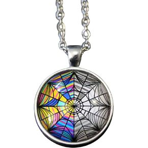 Wednesday Addams Gothic Necklace - Round 1 inch Spider Web Window Pendant Necklace - for Cosplay Gothic Wednesday Addams Jewelry Goth Accessories and Emo Accessories Collections - Witchy Gift Box Included.