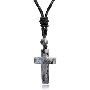 Top Plaza Cross Healing Crystal Stone Necklace for Men Natural Gemstone Adjustable Black Rope Necklace Amulet Spiritual Jewelry Christmas Gifts