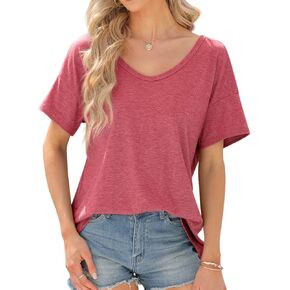 Langwyqu Womens' Short Sleeve Summer Oversized Scoop Neck Casual Loose Basic T-Shirt