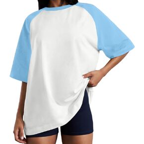 Oversized T Shirt for Women Short Sleeve Workout Top Cute Color Block Casual Blouse Basic Tee Teens Grils
