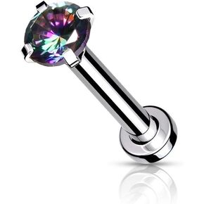 Pierced Owl - 16-18GA Stainless Steel Internally Threaded Prong Set CZ Crystal Micro Base Flat Back Labret Monroe Lip Cartilage Helix Tragus Conch Ear Lobe Barbell Stud