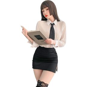 Yameidie Women's Anime Cosplay Lingerie Set School Teacher Uniform Teddy Outfit Sexy Top and Bodycon Pencil Skirt Nightie
