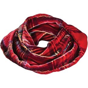 Ladycrow Womens Red Velvet Infinity Scarf, Red Scottish Tartan Plaid, 10" x 20"