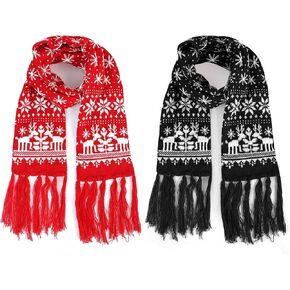 2PCS Christmas Cashm ere Feel Scarves Snowflake Elk Reindeer Knitted Scarf Xmas Couple Scarf for Holiday Gift