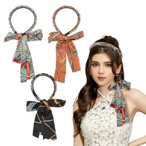 3 Piece Knotted Headbands Set Boho Fashion Hair Accessories Non Slip Head Bands Hairband with Tassels Adjustable Bow Braid Hairband for Women and Girls in Orange, Black, and Blue
