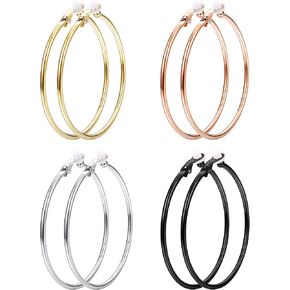 JOERICA Clip On Hoop Earrings for Women Silver Tone Gold Tone Rose Gold Tone Black Unpierced Hoop Earrings Non-pierced