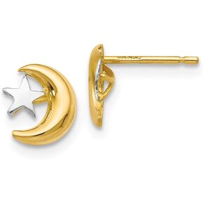 The Black Bow 8mm Two Tone Moon and Star Post Earrings in 14k Gold and Rhodium