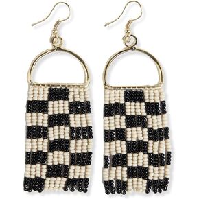 INK+ALLOY Beaded Boho Medium Fringe Earrings for Women, Allison Seed Bead Dangle Statement Earrings on Brass Arch, Handmade Jewelry for the Modern Bohemian, 3.25-Inch