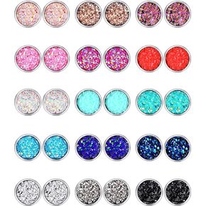 Boao 15 Pairs Druzy Stud Bulk Earrings Set Stainless Steel Round post Earrings Bohemian Pierced Earrings Jewelry for Women