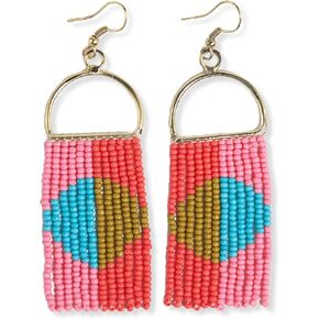 INK+ALLOY Beaded Boho Medium Fringe Earrings for Women, Allison Seed Bead Dangle Statement Earrings on Brass Arch, Handmade Jewelry for the Modern Bohemian, 3.25-Inch