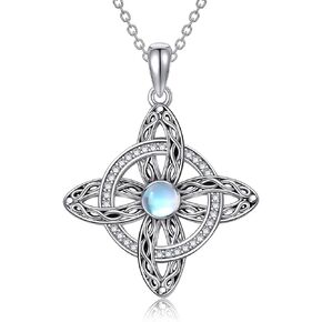 YAFEINI Witches Knot Necklace Moonstone/Moss Agate/Turquoise/Abalone Shell/Opal Sterling Silver Witch Knot Pendant Jewelry Valentine's Day Gifts for Women