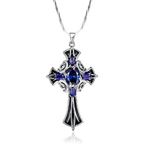 Merthus 925 Sterling Silver Vintage Created Emerald Celtic Cross Necklace for Women