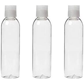 6 Oz Clear Dispensing Bottles with Natural Flip Up Disc Caps, 180ml EMPTY Plastic SQUEEZE BOTTLE for Gel, Lotion, Shampoo by Grand Parfums (Pack of 3)