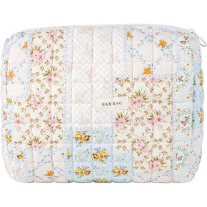 uekeboag Quilted Cotton Makeup Bag,Coquette Quilted Toiletry Bag for Women and Girls,Floral Coquette Pouch,Cute Kawaii Travel Cosmetic Bags(03 Pink Flower)