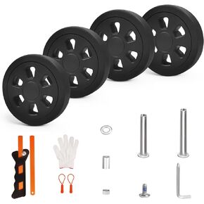 Luggage Wheels Replacement Set 4PCS Dia 2.4in/60mm Thick 0.47in/18mm Suitcase PVC Rubber Inline Wheels with 2 Size Axles Full Set Repair Tool for Spinner Suitcase Trolley Bag Drawbar Travel Box