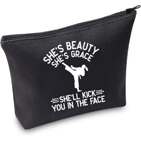 TOBGBE Karate Gift Taekwondo Zipper Bag Martial Arts Gift Karate Lover Gift Taekwondo Game Gift (Karate Kick Face)