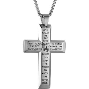 HZMAN Stainless Steel Serenity Prayer Cross Pendant Necklace for Men Women Religious Bible Verse Cross Necklace Christian Faith Necklaces