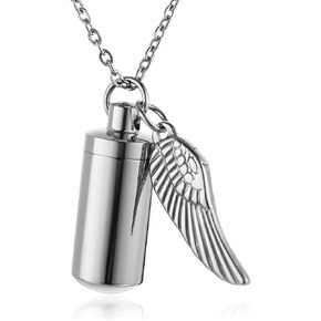 Stainless Steel Cylindrical Souvenir Capsule Pill Pendant Necklace, Cremated Ashes Pill Container Necklace
