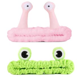 Molain 2Pcs Frog Headband Face Wash Headband, Spa Hair Bands Makeup Headbands Women Cartoon Cute Coral Fleece Elastic Headband Creative Hair Accessories for Washing Face Shower Sports Beauty Skincare