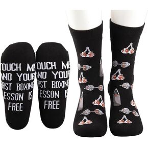MBMSO Boxing Socks for Boxer Lovers 2 Pairs Touch Me and Your First Boxing Lesson is Free Boxing Gloves Socks Boxing Fan Gift