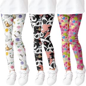 Girls' 3-Pack Printed Leggings Toddlers Active Stretch Leggings Little Kids Yoga Pants 3-10 Years