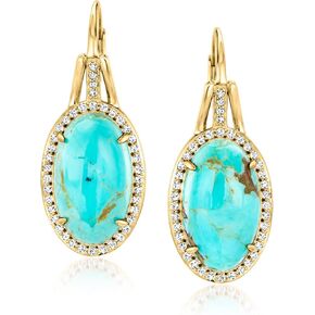 Ross-Simons Turquoise and .30 ct. t.w. White Topaz Drop Earrings in 18kt Gold Over Sterling