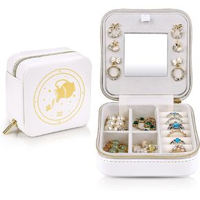 Kendal Travel Jewelry Case, Small Jewelry Box, Travel Essentials, Aquarius White, 2024 Zodiac Birthday Gifts for Girls Women Men Constellation Astrology-LXZ01BKSP