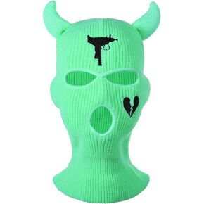 Adult Balaclava Face Mask Women Men Funny Horn 3-Hole Embroidery Knitted Full Face Cover Winter Warm Ski Mask