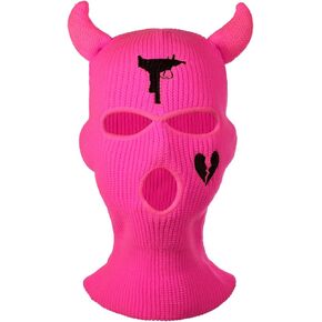 Adult Balaclava Face Mask Women Men Funny Horn 3-Hole Embroidery Knitted Full Face Cover Winter Warm Ski Mask
