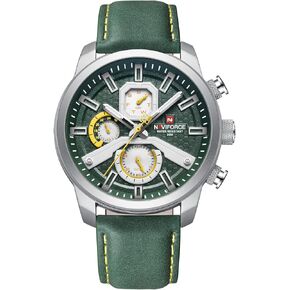 ساعات NAVIFORCE العصرية ذات الوجه الكبير للرجال، تناظرية بتاريخ تلقائي، حزام من الجلد، رياضية عسكرية مقاومة للماء، ساعة يد كوارتز مضيئة in Kuwait