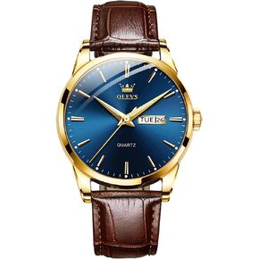 OLEVS Mens Watches Leather Wristwatch with Waterproof Luminous Analog Quartz Fashion Business Sport Watches for Men in Saudi Arabia