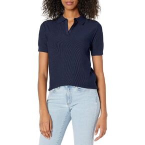 Cable Stitch Women's Polo Neck Short Sleeve Sweater Top