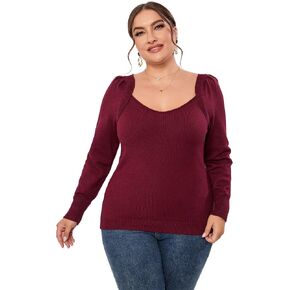 قمصان علوية نسائية من ShopWonder مقاس كبير وأكمام طويلة ورقبة على شكل قلب وسترات علوية كاجوال in Kuwait