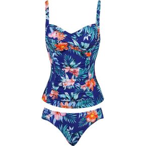 Womens Ruched Tankini Swimsuit Tummy Control Bathing Suit Twist Front Top & Hipster Botoom