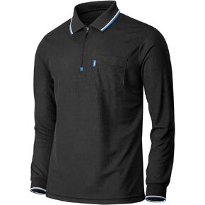 Mens Quarter Zip Up Polo Shirt Long Sleeves Dry Fit Athletic Golf Polo Shirt