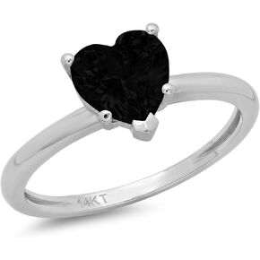 1.95ct Brilliant Heart Cut Solitaire Flawless Genuine Natural Black Onyx Ideal VVS1 5-Prong Classic Statement Designer Ring Solid 14k White Gold for Women