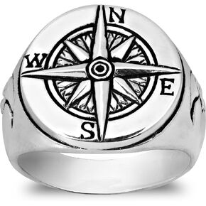 AeraVida Celestial Half Moon Compass Sterling Silver Ring