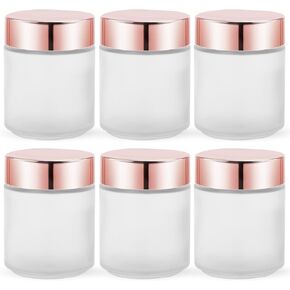 6 Pack 8 oz Frosted White Round Glass Jars,Empty Glass Cosmetic Jars with Rose-Golden Lids,Inner Liners for Lotion,Powders,Ointments,Body Butter,Candle Making