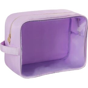 Extra Large Preppy Transparent Makeup Pouch Women Travel Clear TPU and Nylon Cosmetic Pouch (Extral-Large, Ice Blue)