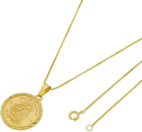 18k Unisex Gold Plated Saint Anthony Medal Pendant with Box Necklace 23.6 inches Made in Brazil in Saudi Arabia