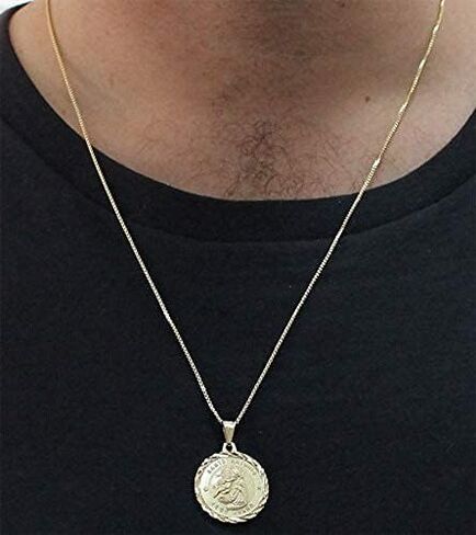 18k Unisex Gold Plated Saint Anthony Medal Pendant with Box Necklace 23.6 inches Made in Brazil in Saudi Arabia