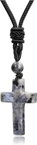 Top Plaza Cross Healing Crystal Stone Necklace for Men Natural Gemstone Adjustable Black Rope Necklace Amulet Spiritual Jewelry Christmas Gifts in Saudi Arabia