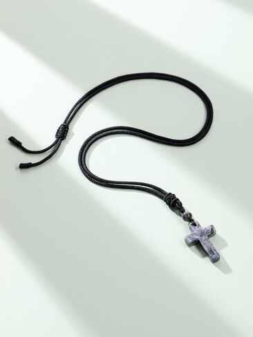 Top Plaza Cross Healing Crystal Stone Necklace for Men Natural Gemstone Adjustable Black Rope Necklace Amulet Spiritual Jewelry Christmas Gifts in Saudi Arabia