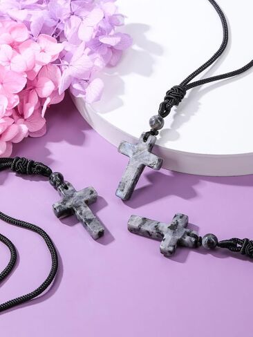 Top Plaza Cross Healing Crystal Stone Necklace for Men Natural Gemstone Adjustable Black Rope Necklace Amulet Spiritual Jewelry Christmas Gifts in Saudi Arabia