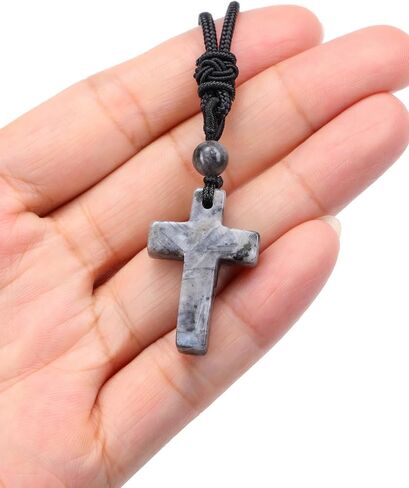 Top Plaza Cross Healing Crystal Stone Necklace for Men Natural Gemstone Adjustable Black Rope Necklace Amulet Spiritual Jewelry Christmas Gifts in Saudi Arabia