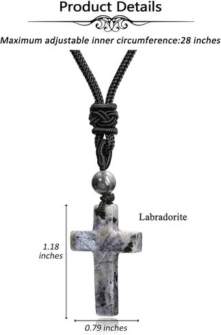 Top Plaza Cross Healing Crystal Stone Necklace for Men Natural Gemstone Adjustable Black Rope Necklace Amulet Spiritual Jewelry Christmas Gifts in Saudi Arabia